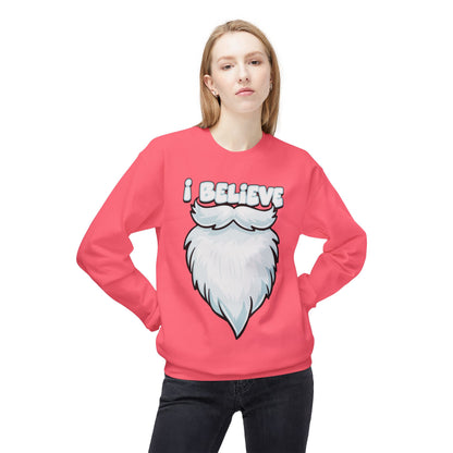 "I Believe" Santa Beard Holiday Crewneck Sweatshirt