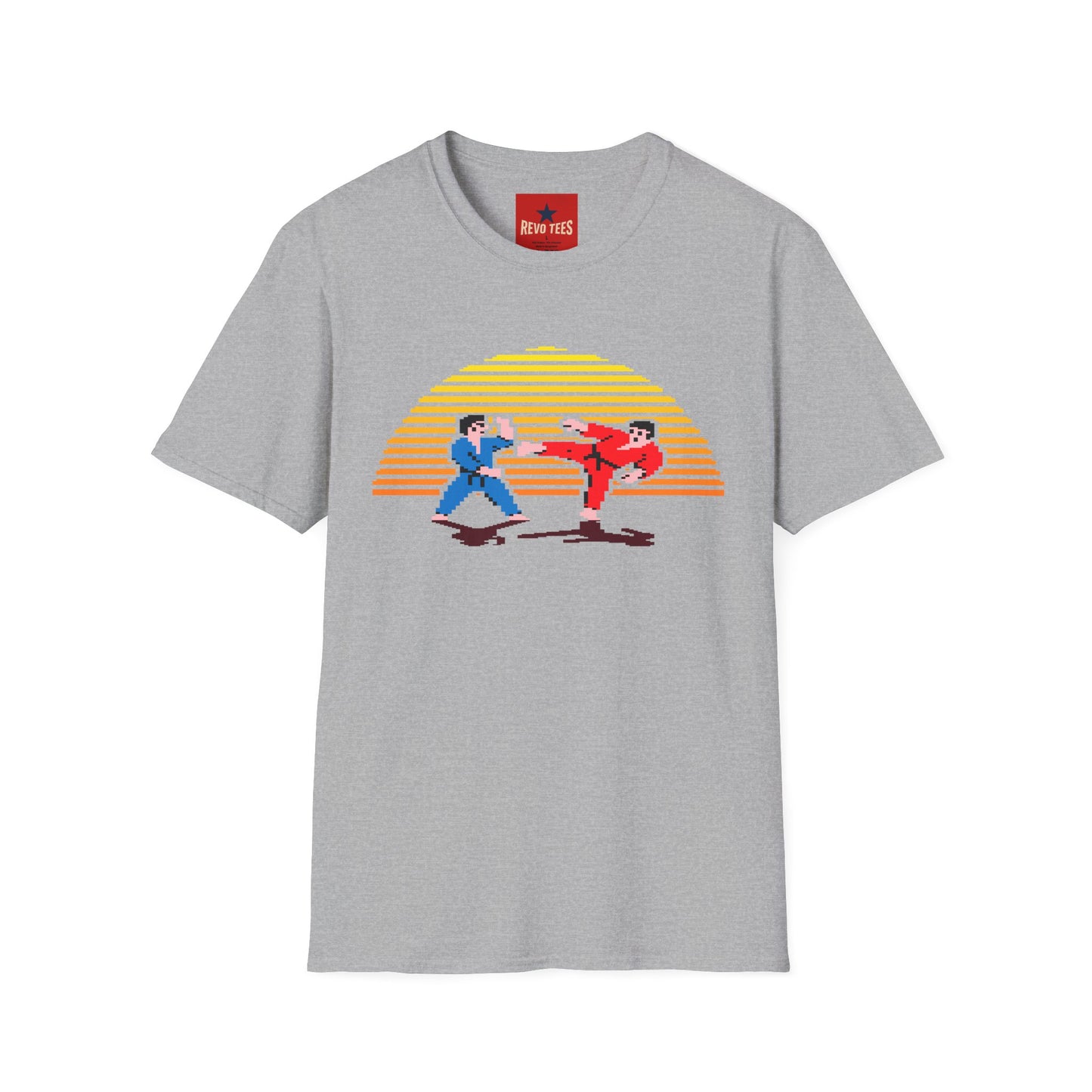 Retro Pixel Karate T-Shirt — 80s Sunset Martial Arts Graphic Tee