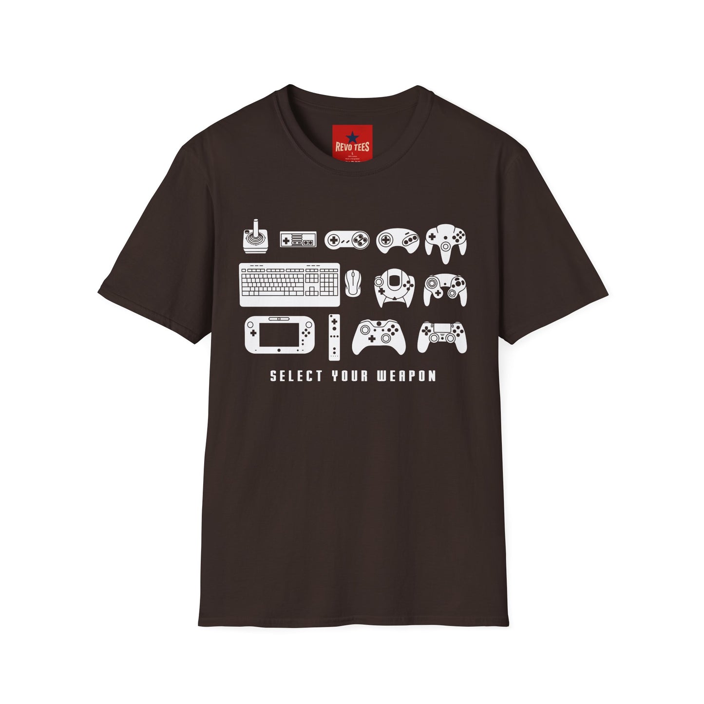 Gaming Controllers T-Shirt — "Select Your Weapon" Retro Console Gamer Tee
