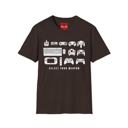 Gaming Controllers T-Shirt — "Select Your Weapon" Retro Console Gamer Tee