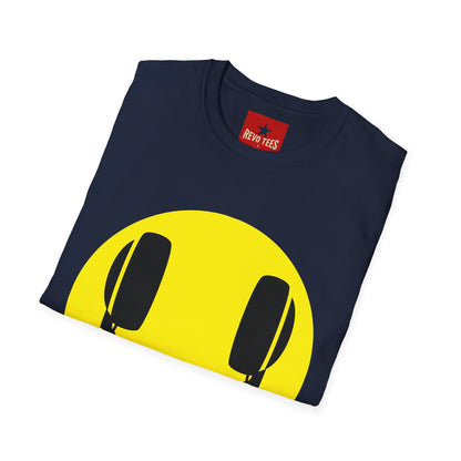 Smiley Face Headphones T-Shirt — Retro Music Lover Graphic Tee