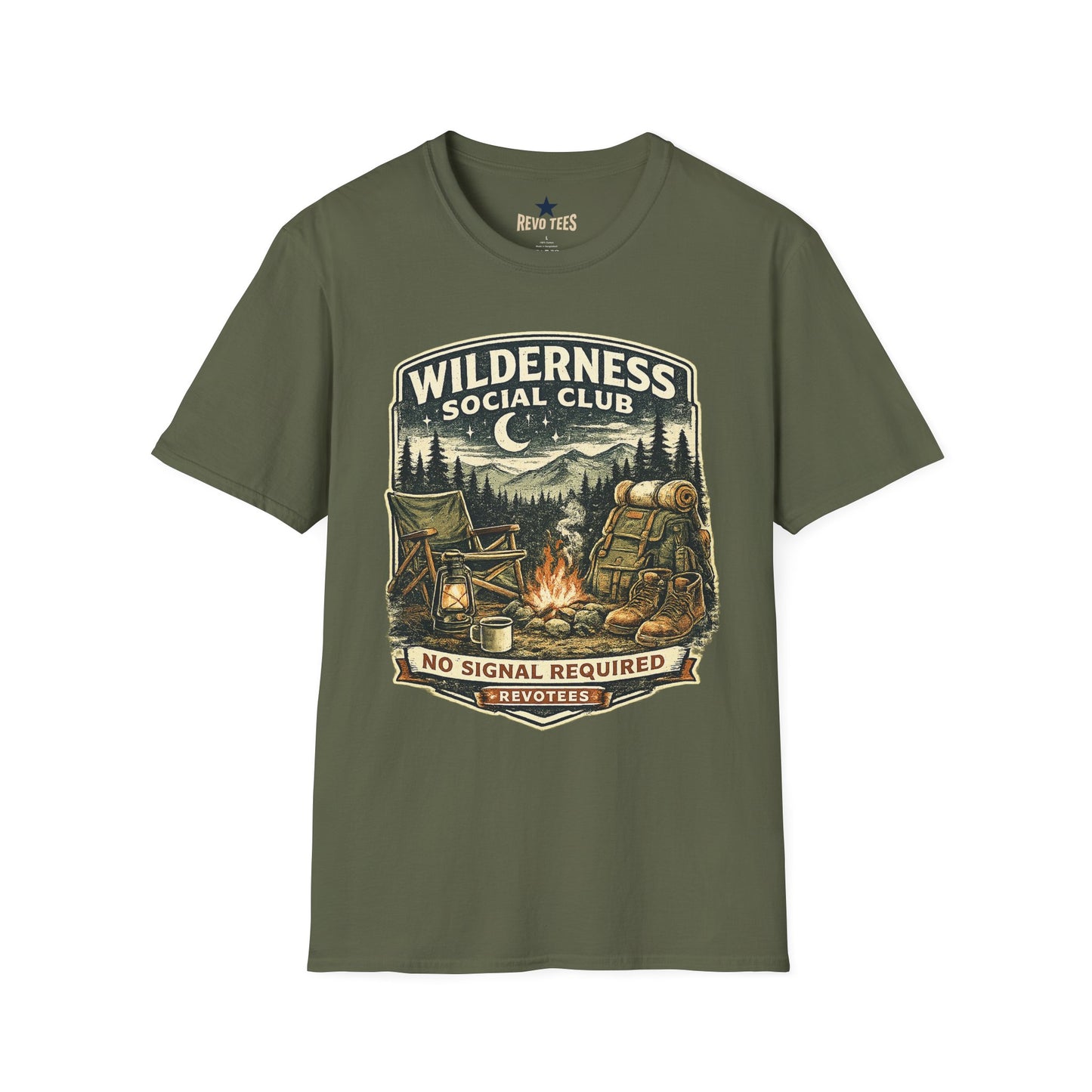 REVOTEES Wilderness Social Club T-Shirt — Vintage Camping Adventure Graphic
