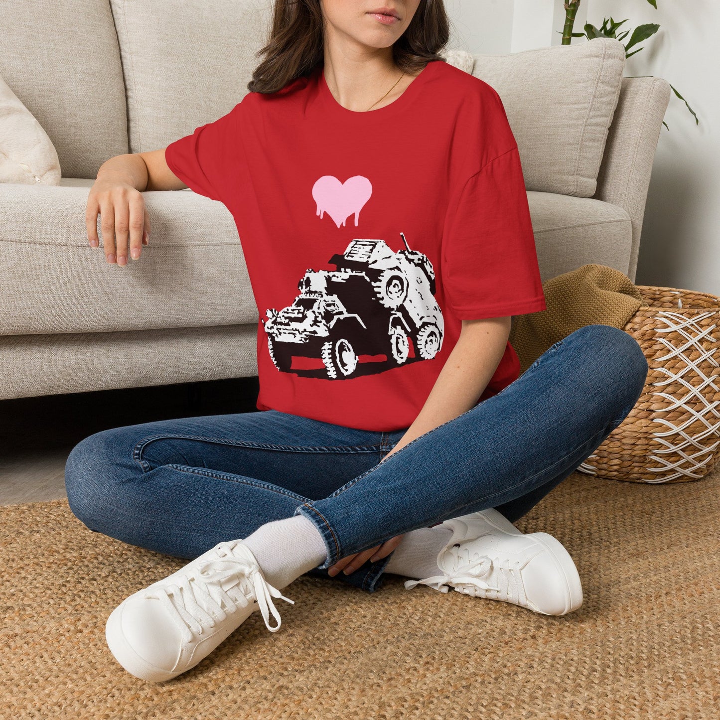Banksy T-Shirt — Pink Drip Heart with Tank Graffiti Tee