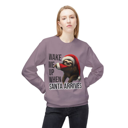 Sloth Santa Sweatshirt — "Wake Me Up When Santa Arrives" Holiday Crewneck