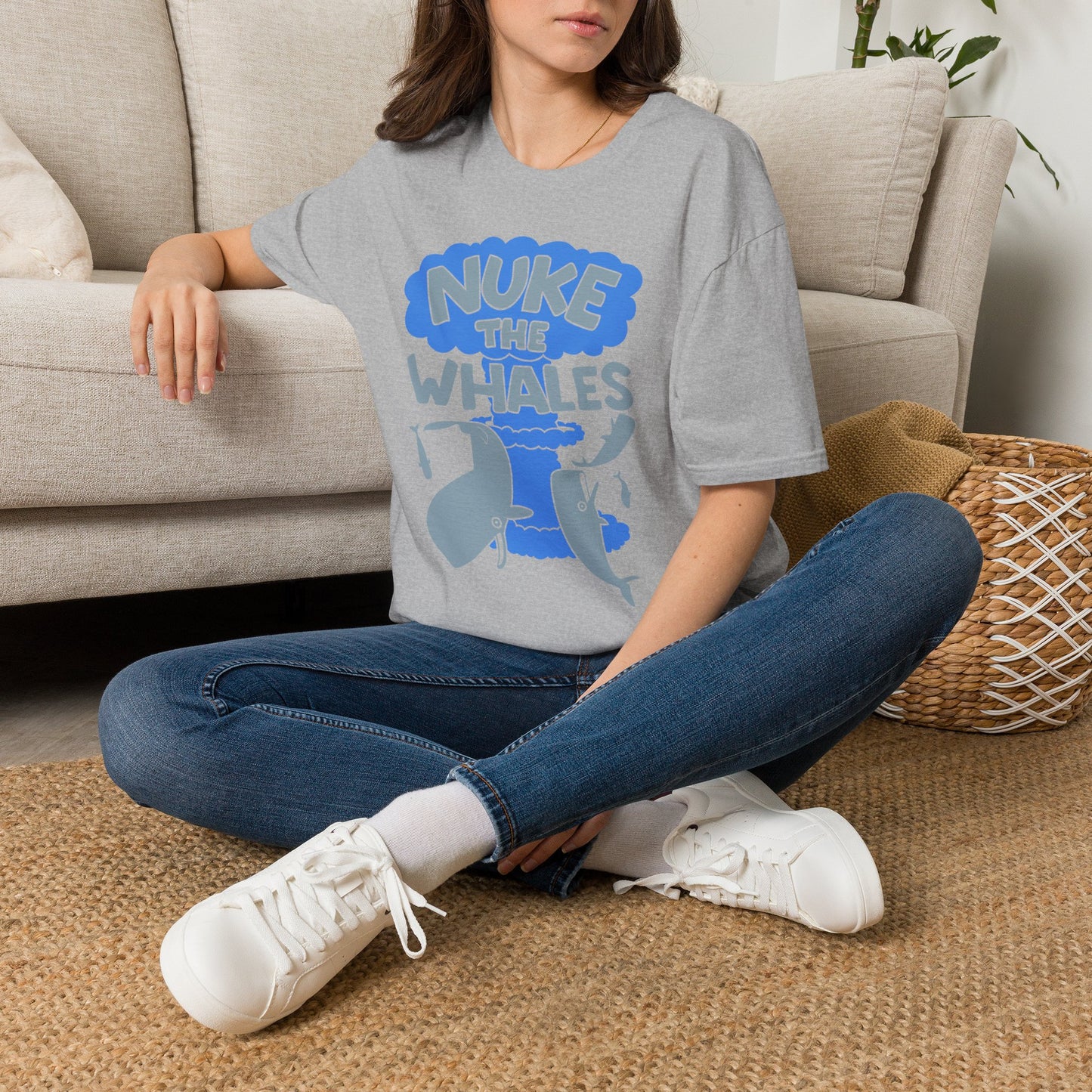 T-Shirt — 'Nuke the Whales' Satirical Graphic Tee (Funny Retro Ocean Design)
