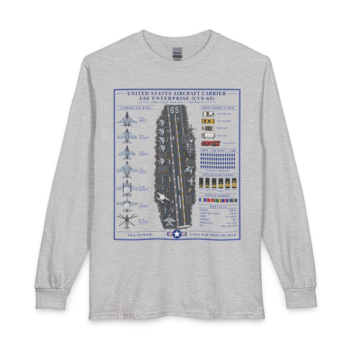 USS Enterprise Flight Deck Chart Aircraft Carrier (CVN-65) Diagram - Long Sleeve Tee