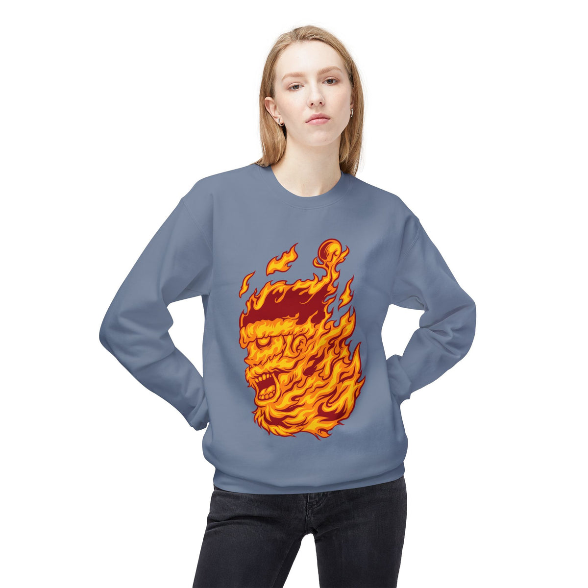 Flaming Santa Skull Redneck - I mean Crewneck Sweatshirt