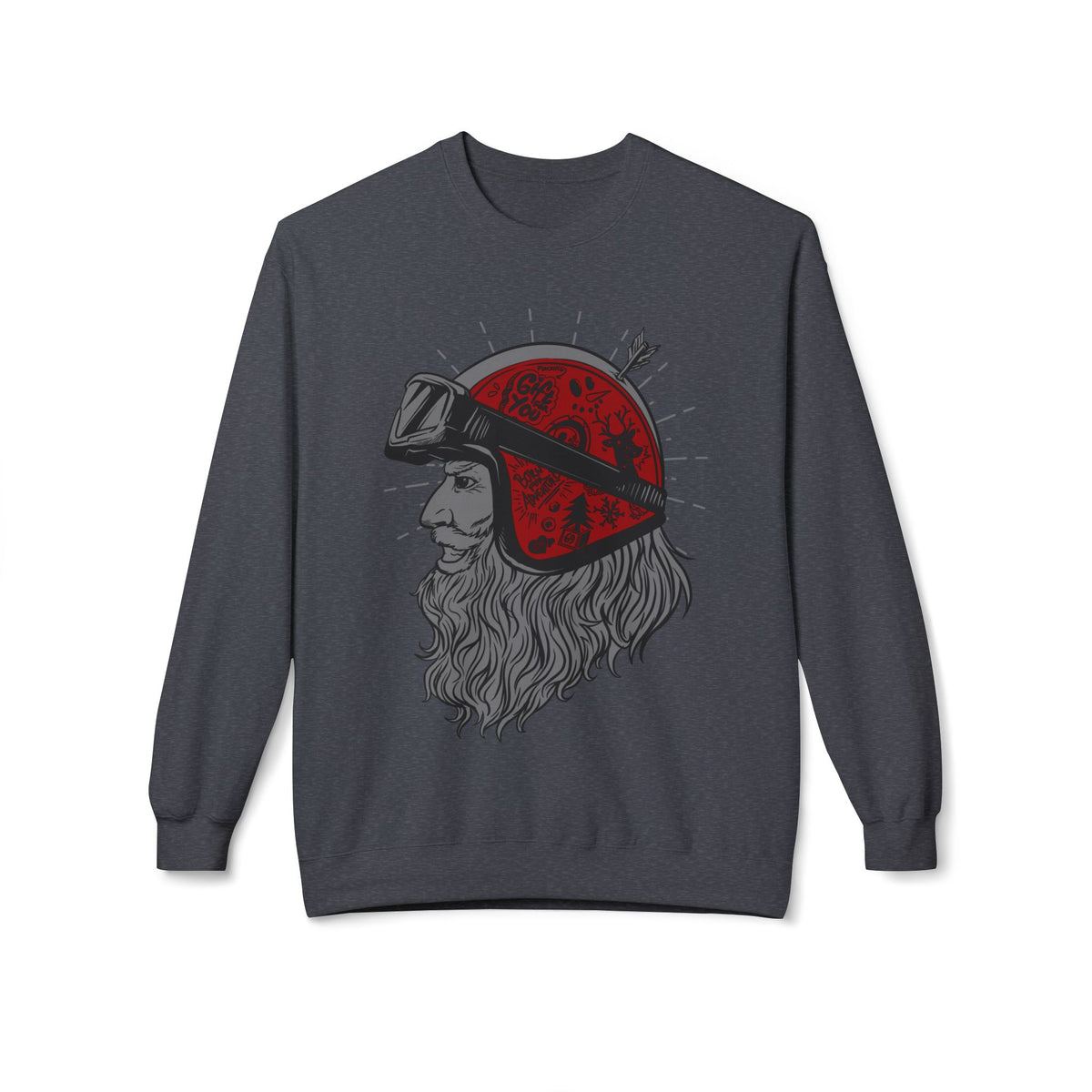 Santa the Bearded Rider  – Red Helmet Moto Crewneck Sweatshirt