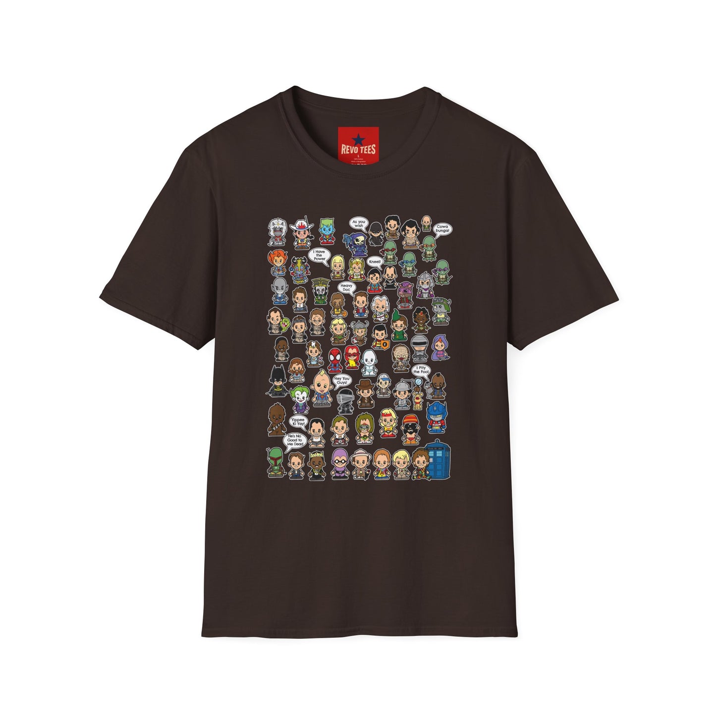 RPG Character Collage T-Shirt — Chibi Fantasy & Sci‑Fi Heroes Tee