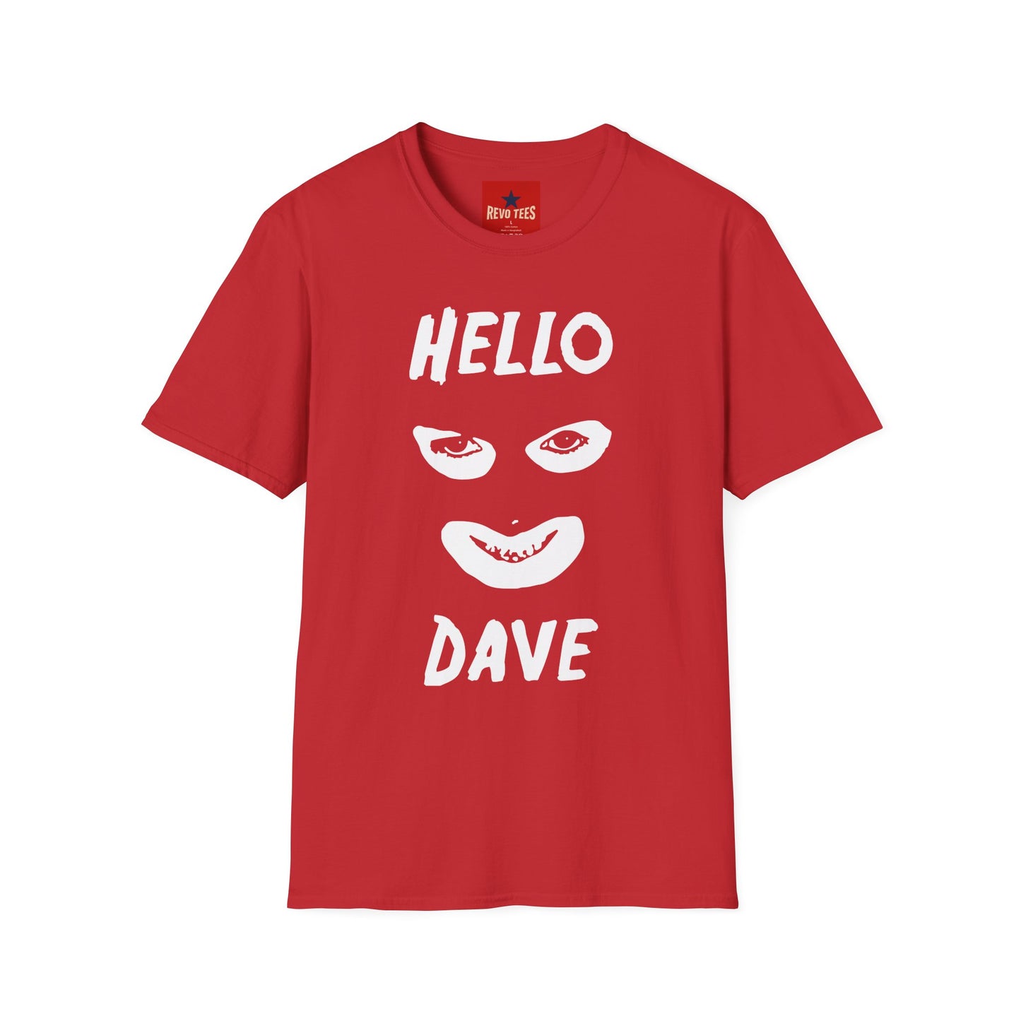 Hello Dave T-Shirt — Black Graphic Tee with Eyes & Smile