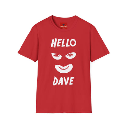 Hello Dave T-Shirt — Black Graphic Tee with Eyes & Smile