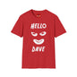 Hello Dave T-Shirt — Black Graphic Tee with Eyes & Smile