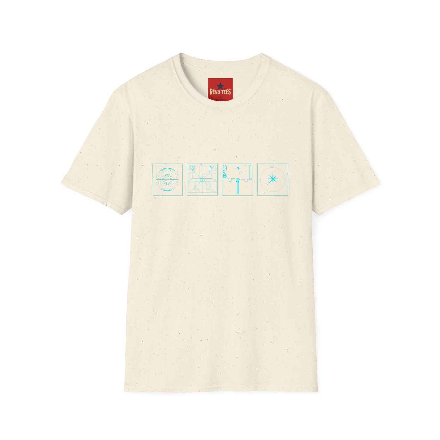 Minimal Celestial Icons T-Shirt — Light Blue Astrological Symbols