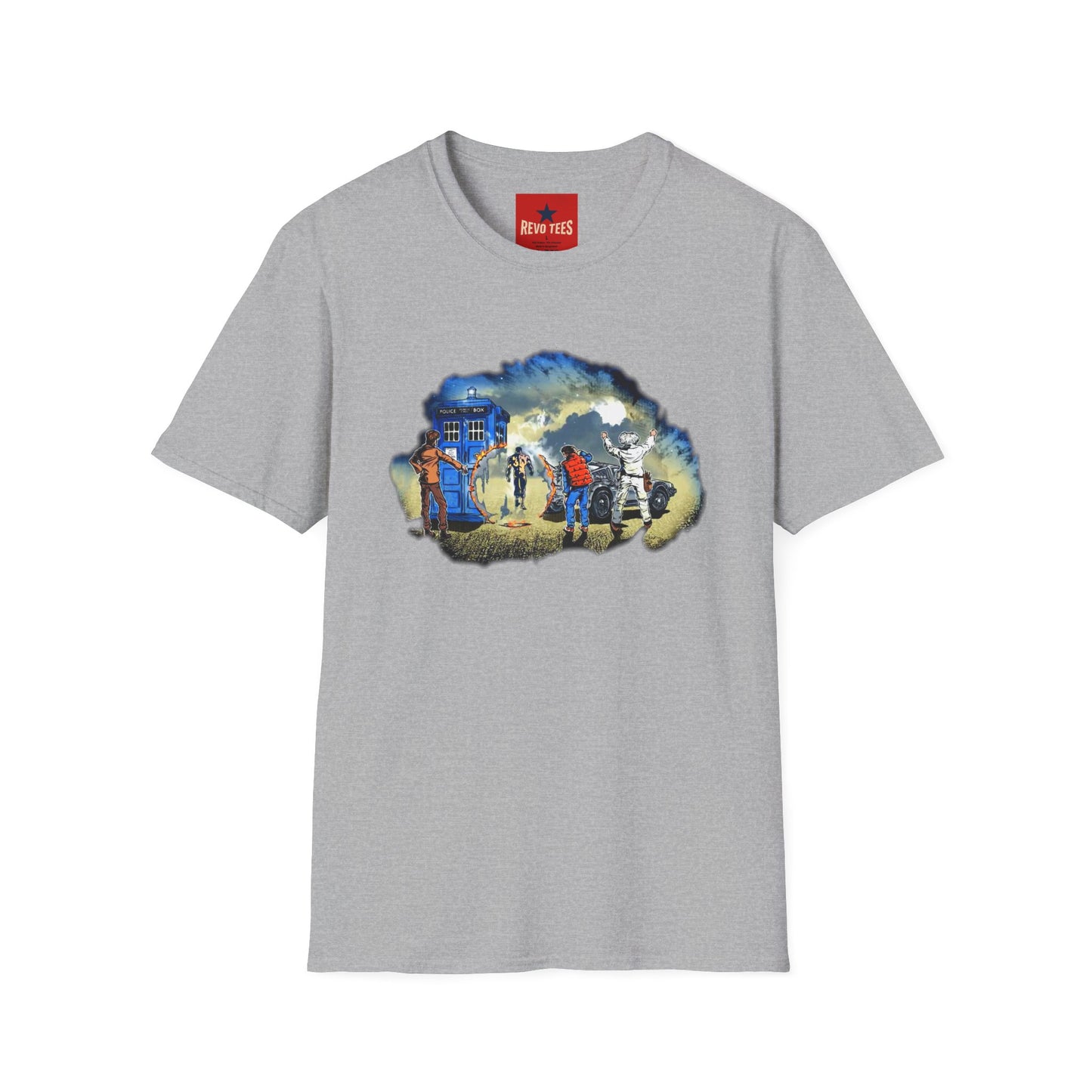 Sci‑Fi Adventure T‑Shirt — Time Traveler Crew Scene