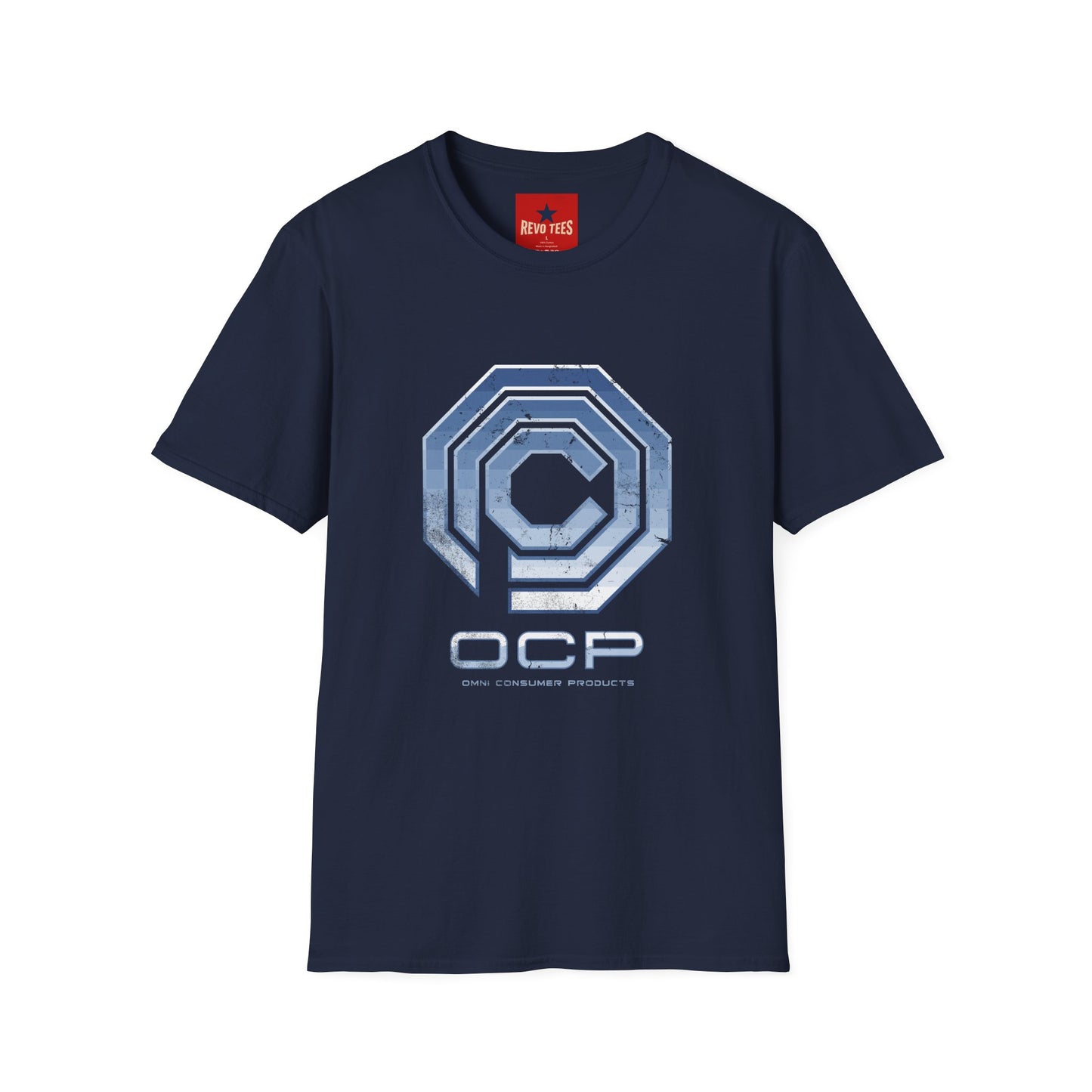 OCP Logo T‑Shirt — Retro Distressed Cyberpunk Company Tee
