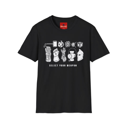Revotees Graphic Select Your Weapon Gamer Pop Culture Icons T-Shirt