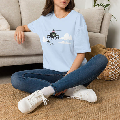Banksy Helicopter Pilot Graphic T-Shirt — Vintage Chopper Clouds Design