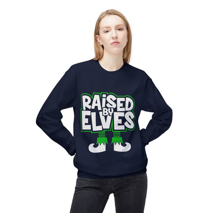 Raised by Elves Sweatshirt – Christmas Funny Holiday Crewneck