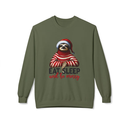 Christmas Sloth Sweatshirt – "Eat Sleep and Be Merry" Cozy Holiday Crewneck