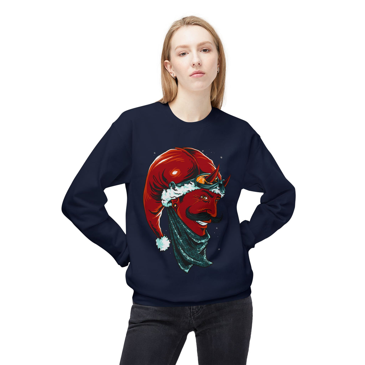 Devil Santa — Vintage Holiday Demon Graphic Crewneck Sweatshirt