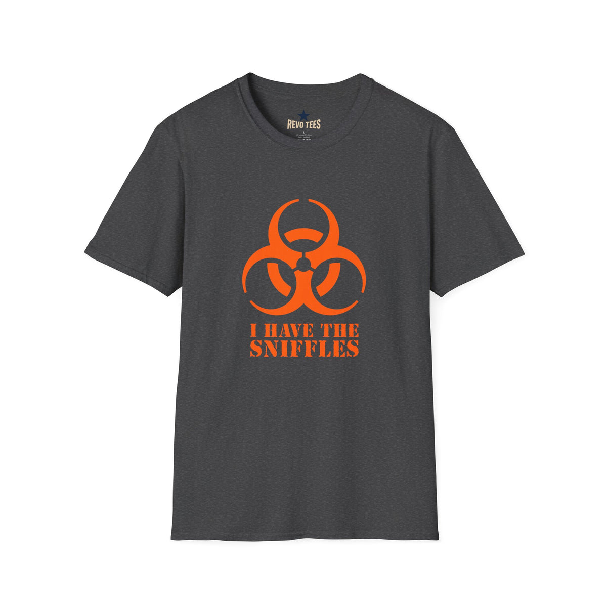 Revotees Graphic Orange Biohazard Icon with I Have the Sniffles T-Shirt