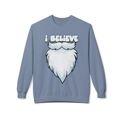 "I Believe" Santa Beard Holiday Crewneck Sweatshirt