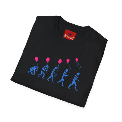 Evolution of Man Holding Balloon T-Shirt — Funny Retro Evolution Graphic Tee