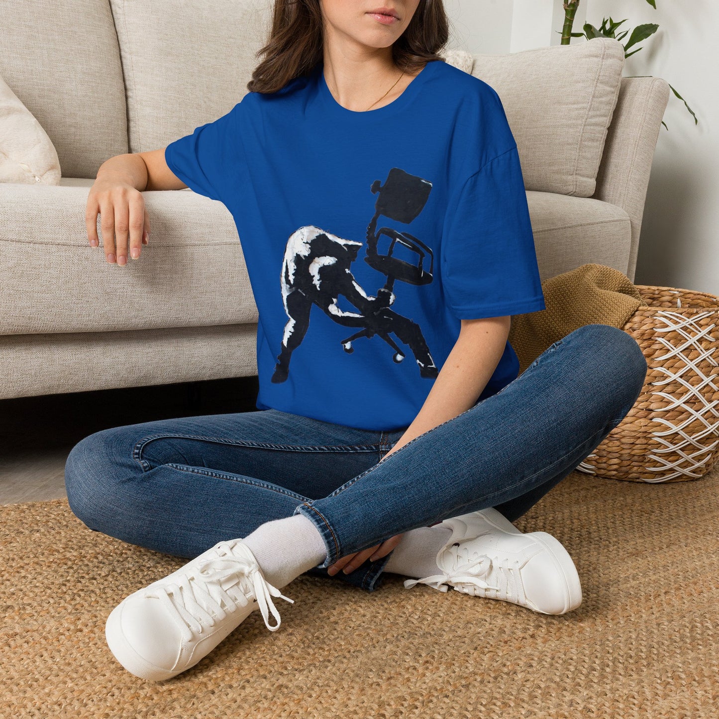 Banksy T-Shirt — Black Cat Tossing Office Chair Graphic Tee