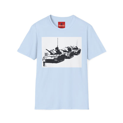 Banksy Tank Lineup Graphic T-Shirt — Stencil Military Tanks Design