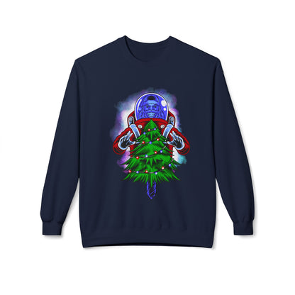 Astronaut Santa Pouncing on a Christmas Tree Crewneck Sweatshirt
