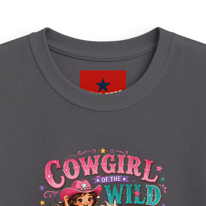 Kids Tee — "Cowgirl at Heart" Colorful Western Graphic (Cowgirl & Wild Print)