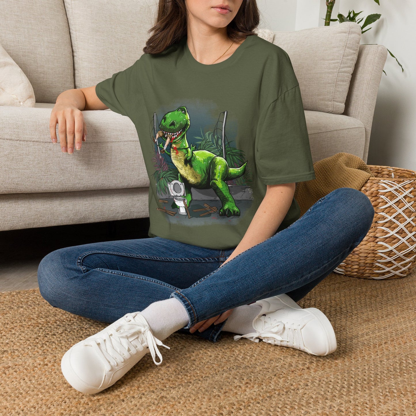 T-Rex Graphic T-Shirt – Cute Green Dinosaur Design