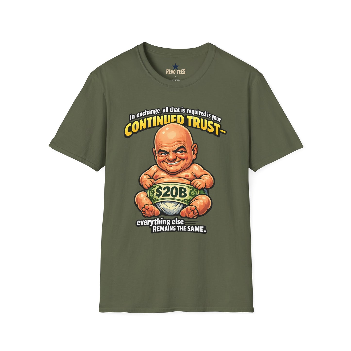REVOTEES Infantino Quote — Funny Cartoon Billionaire 20B Trust Tee