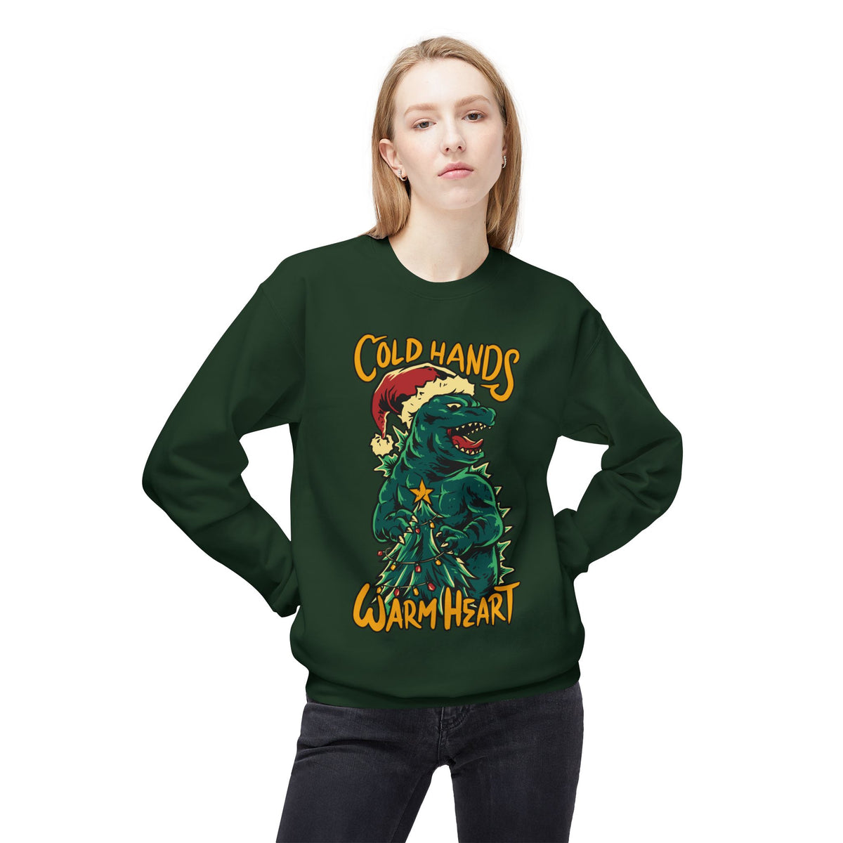 Christmas Godzilla - "Cold Hands Warm Heart" Holiday Crewneck Sweatshirt