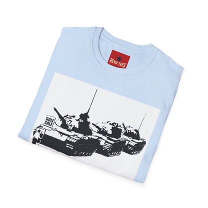 Banksy Tank Lineup Graphic T-Shirt — Stencil Military Tanks Design