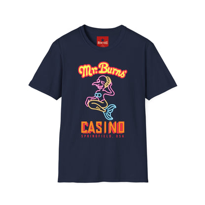 Mr. Burns Casino T-Shirt — Retro Neon Mermaid Resort Tee
