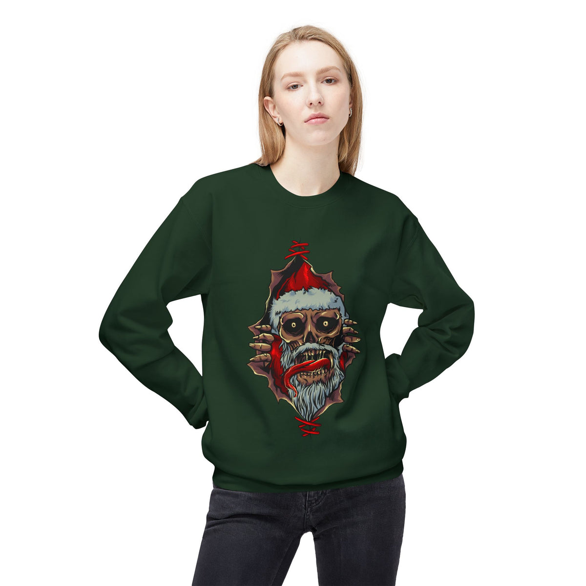 Skull Santa Crewneck Sweatshirt — Horror Christmas Graphic