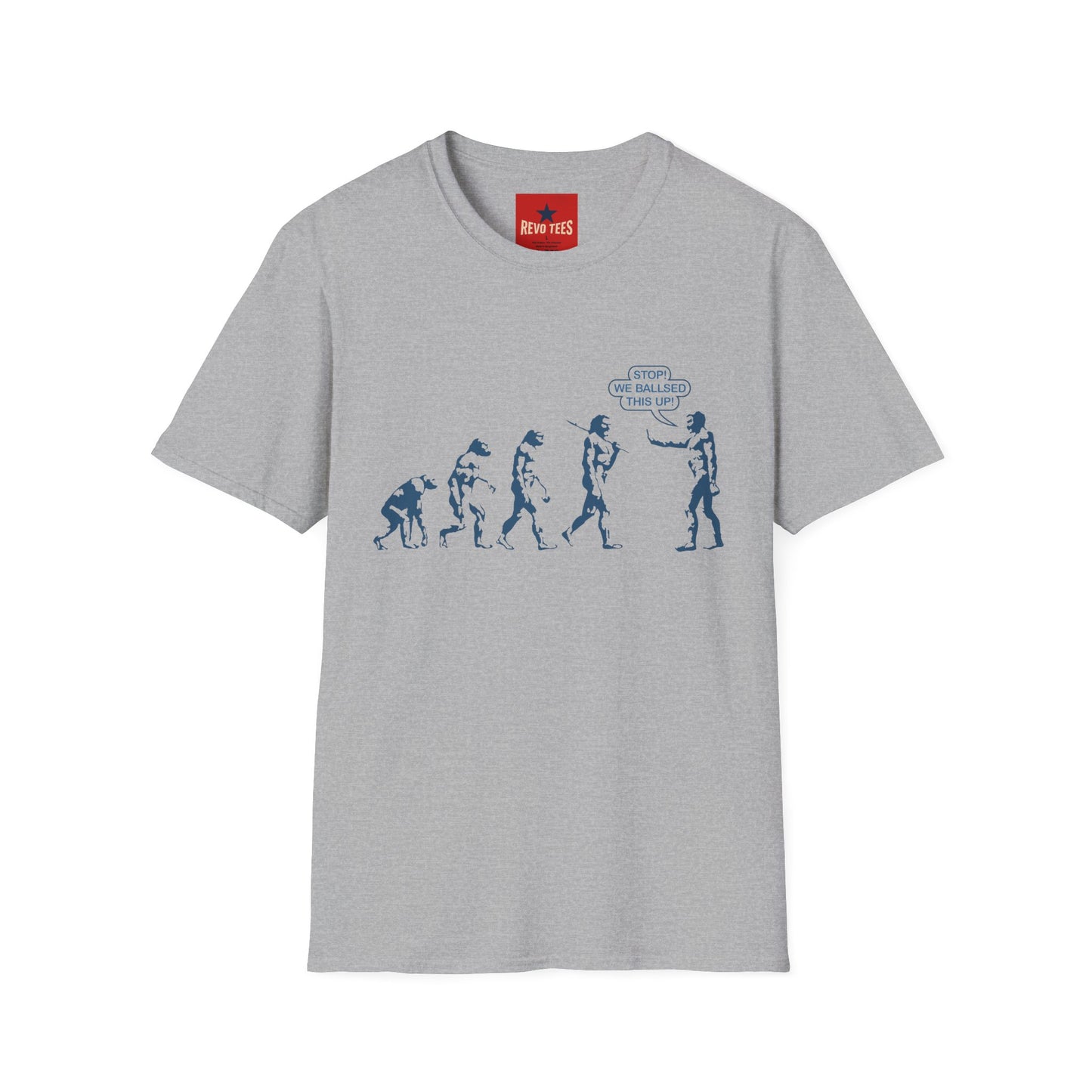 Evolution T-Shirt — Funny ‘Stop! We Ballsed This Up’ Evolution Graphic Tee
