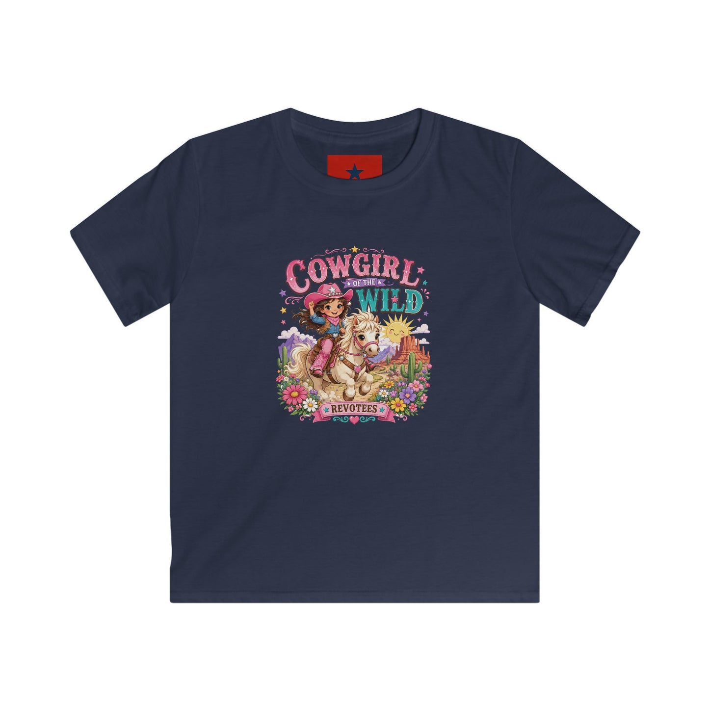 Kids Tee — "Cowgirl at Heart" Colorful Western Graphic (Cowgirl & Wild Print)