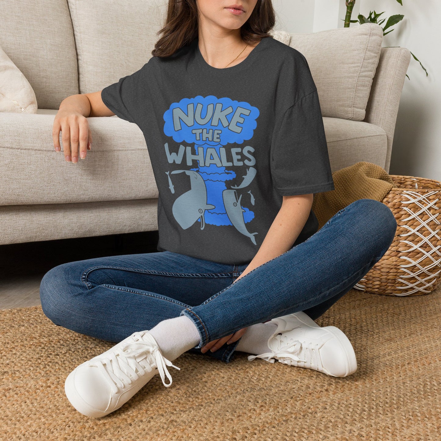T-Shirt — 'Nuke the Whales' Satirical Graphic Tee (Funny Retro Ocean Design)