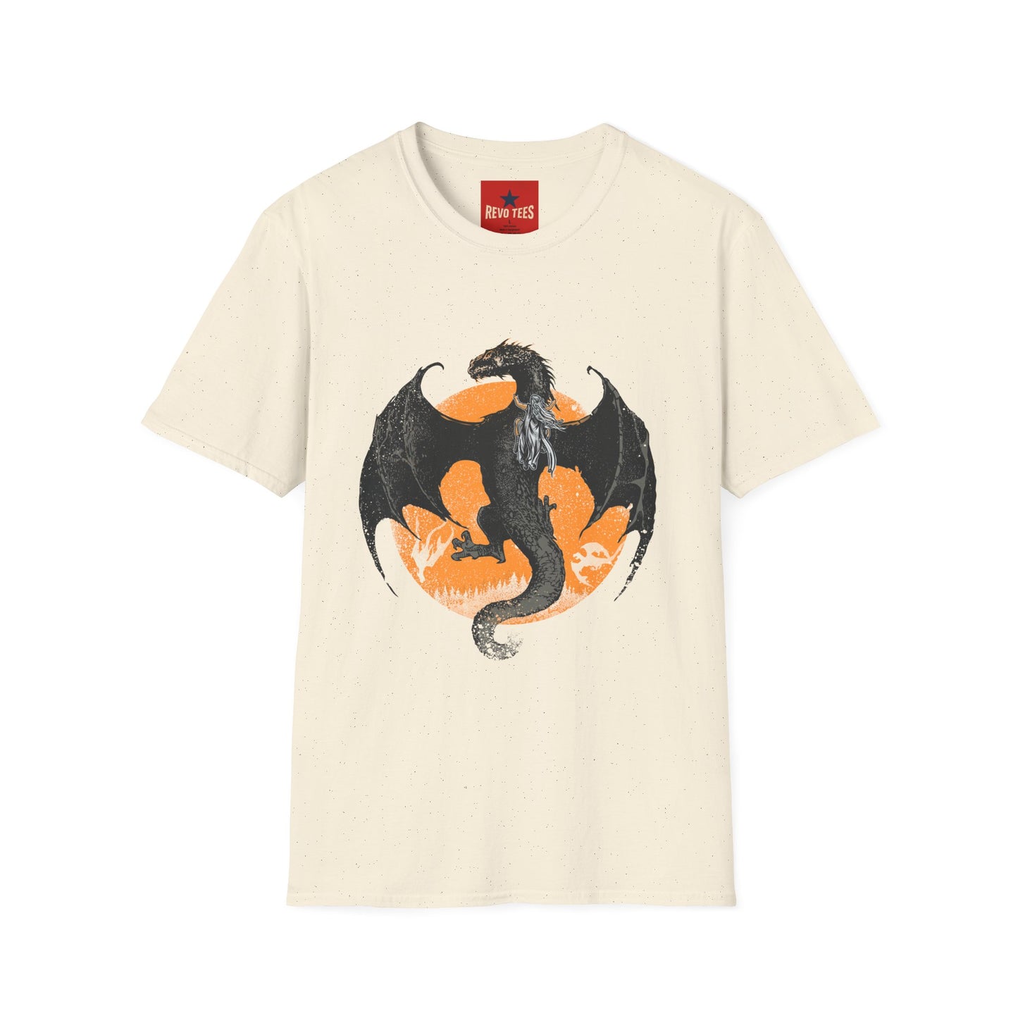 Dragon Moon T-Shirt — Black Dragon Silhouette with Orange Moon