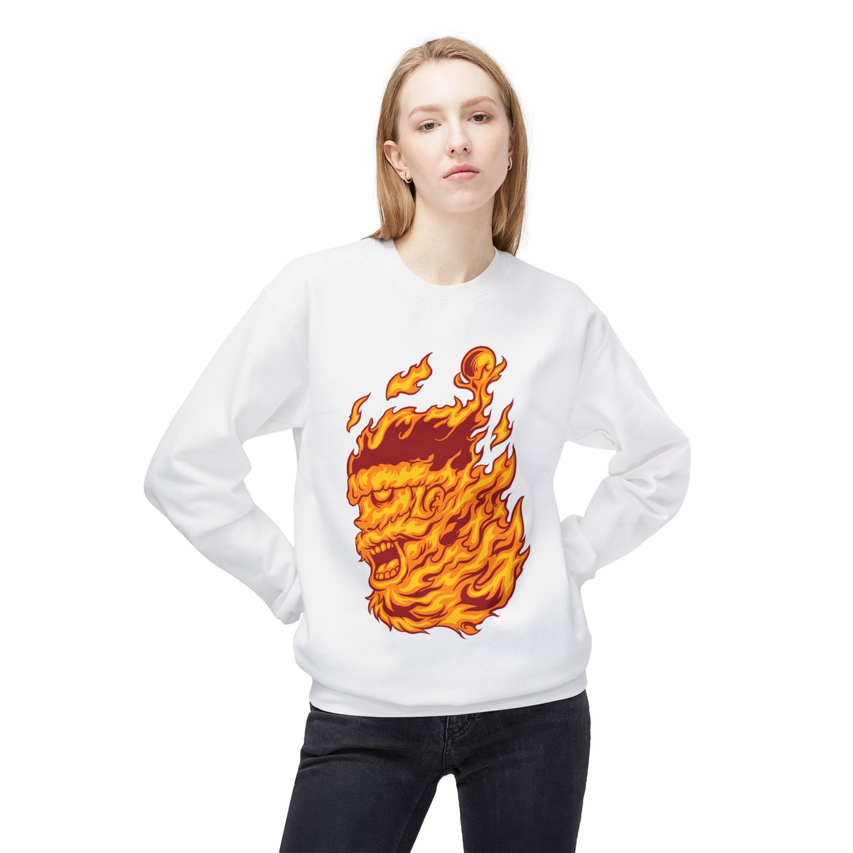 Flaming Santa Skull Redneck - I mean Crewneck Sweatshirt