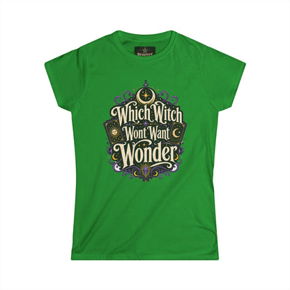Women's Witchy Tee — "Which Witch Won't Want Wonder" Gothic Halloween Shirt
