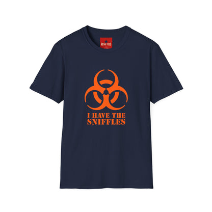 Graphic T-Shirt — Orange Biohazard Icon with “I HAVE THE SNIFFLES”