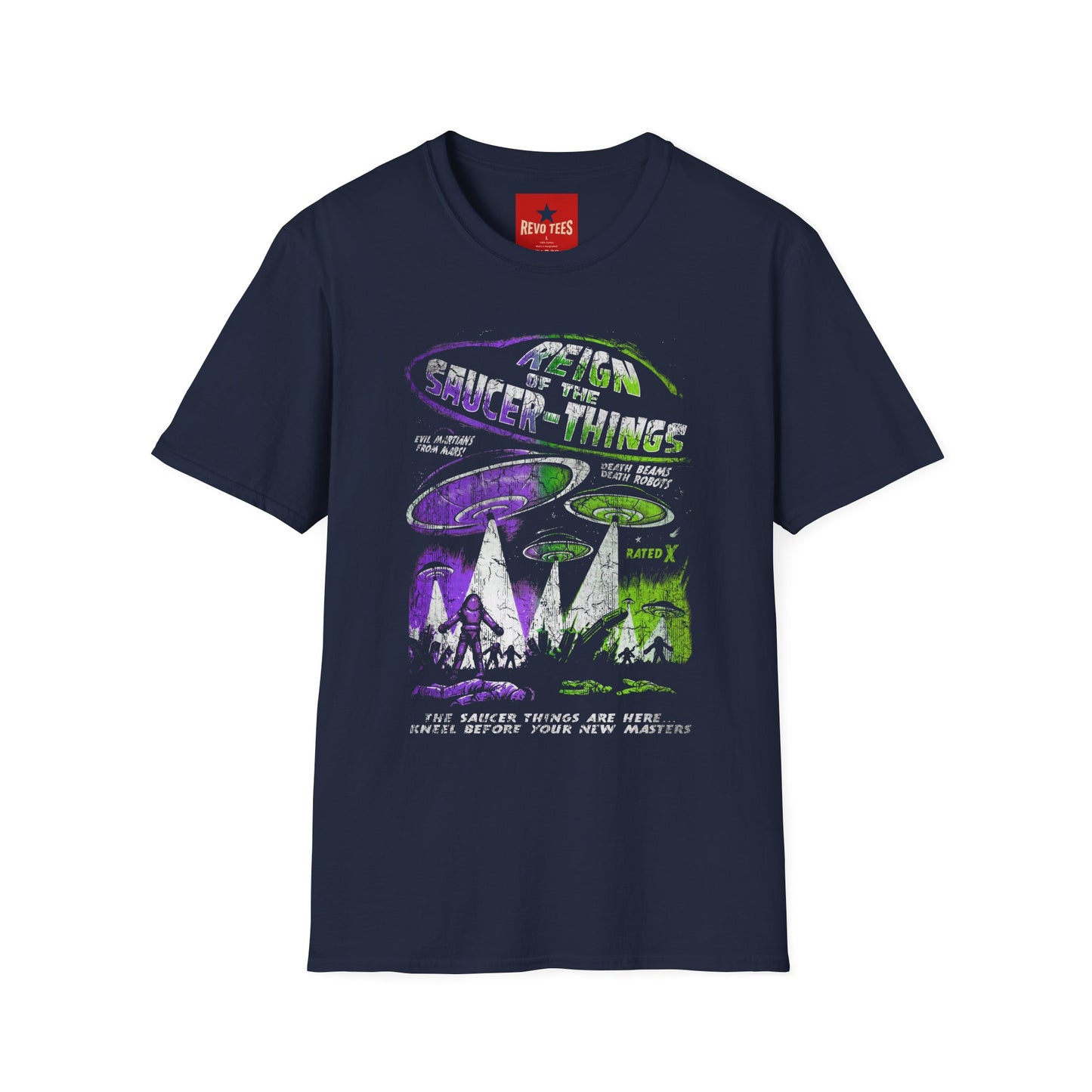 Reign the Saucer-Things T-Shirt — Retro Alien UFO Graphic Tee