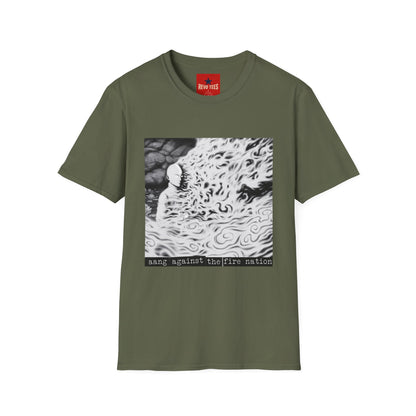 Surreal Flame Portrait T-Shirt — Black & White Abstract Face with Flames