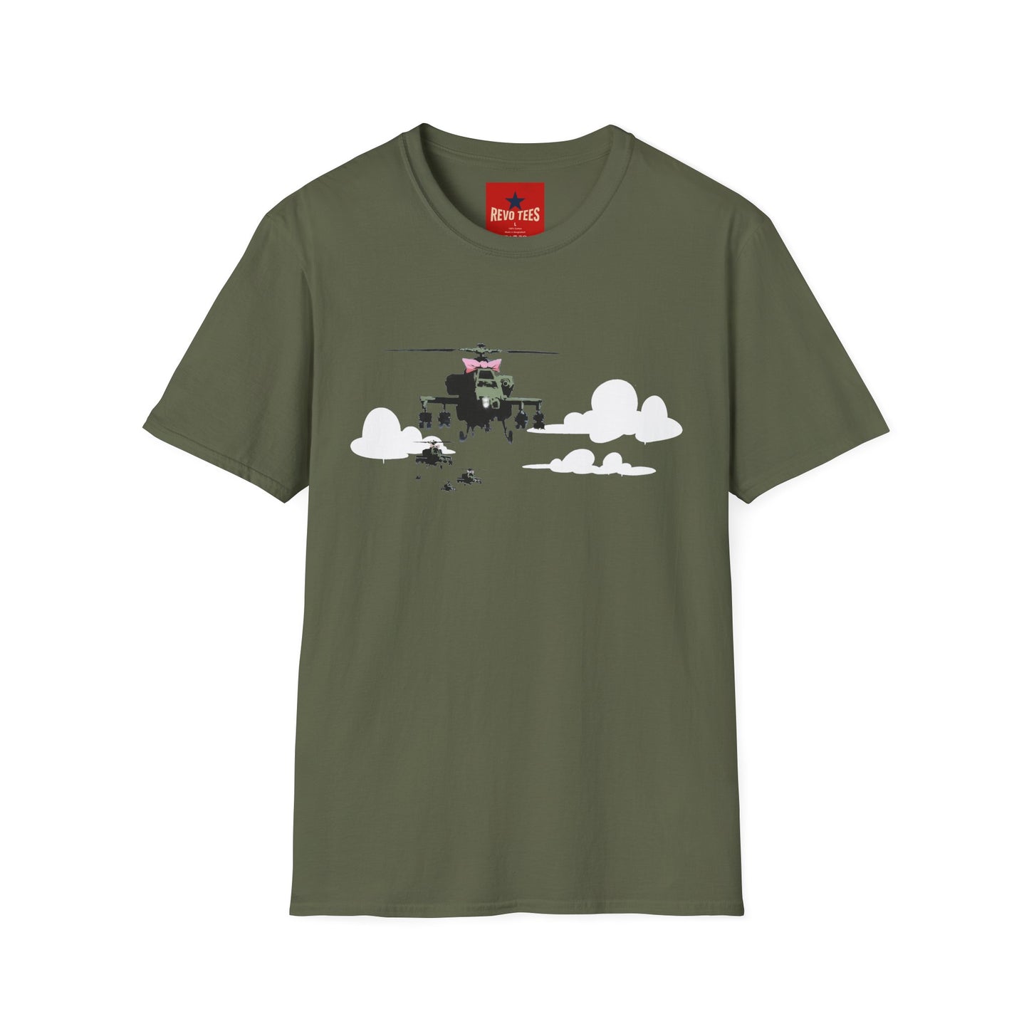 Banksy Helicopter Pilot Graphic T-Shirt — Vintage Chopper Clouds Design