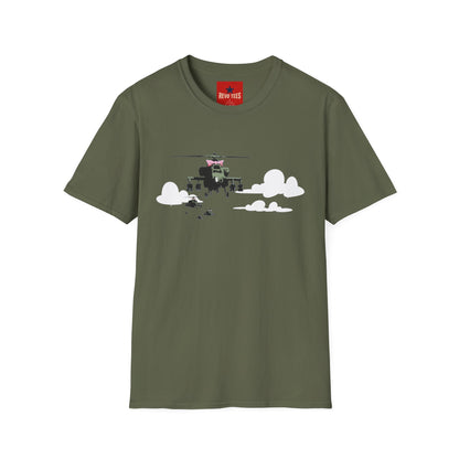 Banksy Helicopter Pilot Graphic T-Shirt — Vintage Chopper Clouds Design