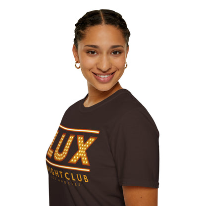 LUX Nightclub Graphic T-Shirt — Retro Marquee Sign Tee for Club Fans & Party Nights