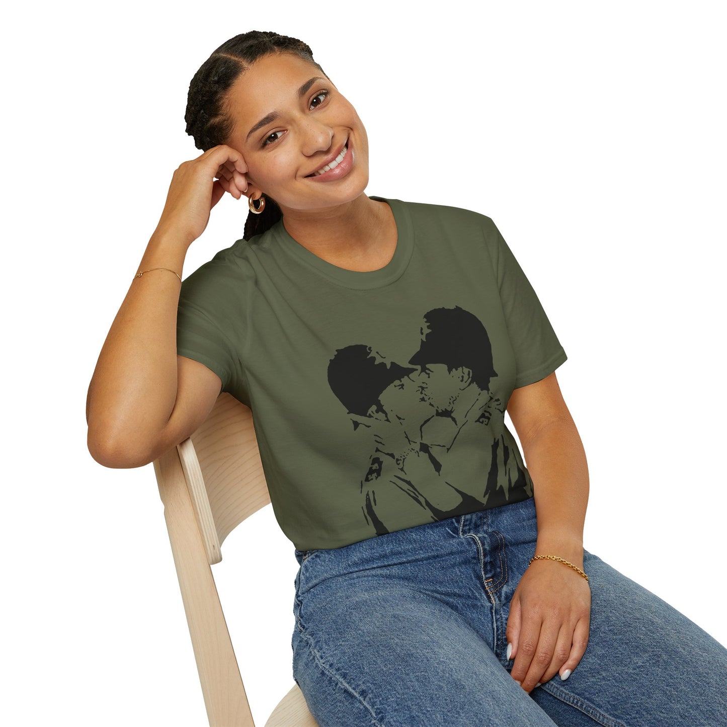 Banksy - Kissing Policemen Graphic T‑Shirt — Vintage Stencil Couple Print
